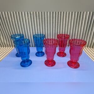 Set of 6 Plastic Tumblers Pink Blue Soda Float Ice Cream Cups